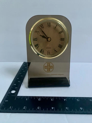 Vintage MERCK Quartz Smoky Lucite Promotional Shelf Clock Cover