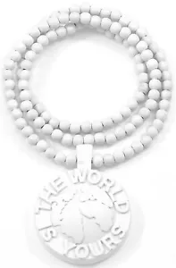 The World Is Yours 3D New Good Wood Style 36 Inch Wood Bead Necklace - Picture 1 of 9