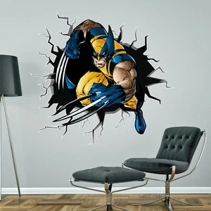 WOLVERINE breaking through WALL STICKER 3D comic decal art boy bedroom superhero - Picture 1 of 2