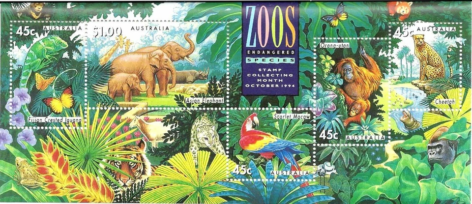 AUSTRALIA (SCOTT 1389A) - 1994 ZOOS ENDANGERED SPECIES (SOUVENIR SHEET) - MNH - Image 1 of 1