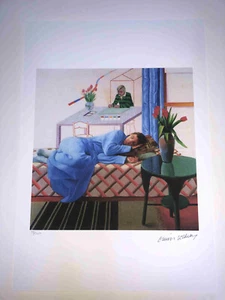 David Hockney Lithographie compenser cm 50x35 Signature dalle avec certifié - Picture 1 of 5