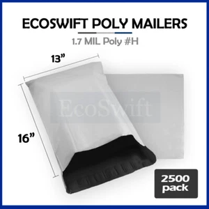 2500 13 x 16 EcoSwift White Poly Mailers Shipping Envelope Self Seal Bags 1.7MIL - Picture 1 of 5