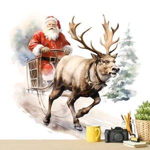 Christmas Decor Window Glass Stickers Santa Claus Elk Glass Ornaments - Picture 1 of 5