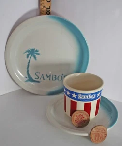 De colección Sambo's Restaurant Jackson platos de cena taza de café y 2 fichas de madera - Imagen 1 de 12