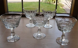 5 x Royal Brierley Crystal Bruce 4" Cut Champagne Saucer Coupe Sherbet - signed - Picture 1 of 9