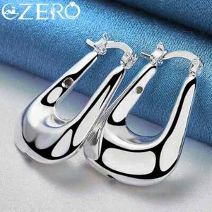 ALIZERO 925 Sterling Silver Smooth U Hoop Earrings For Woman Fashion Jewelry - Picture 1 of 5