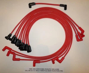 1988-95 CHEVY/GMC PICKUPS 1500 & 2500 5.0L/305 5.7L/350 TBI RED Spark Plug Wires - Picture 1 of 1