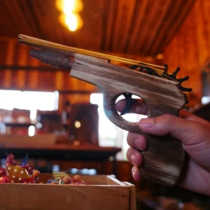 Rubber Band Gun Pistol Thai Handmade Wooden Shooter Kids Cowboy Classic Gift Toy - Picture 1 of 8