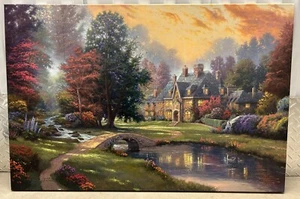 Thomas Kinkade Original Canvas Painting "Lake side manor" - Picture 1 of 6