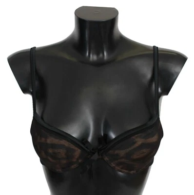 ROBERTO CAVALLI Ropa Interior Nylon Negro Leopardo Sujetador Push Up s. IT1 / US 32 $250 Foto 1 de 4