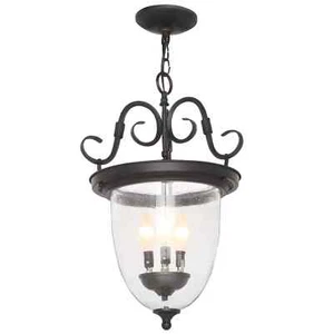 World Imports Cardiff Collection 3-Light Rust Hanging Pendant with Seedy Glass - Picture 1 of 6
