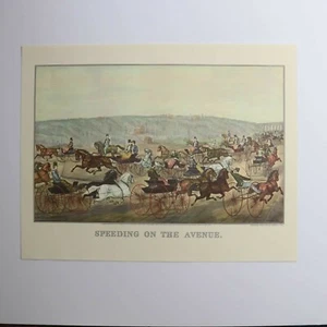 Currier and Ives Vtg Paper Print Speeding On Avenue Horse Wagon Art Decor - Picture 1 of 6