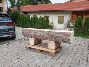 Holzbrunnen Wendelstein Wassertrog mit Rinde Garten Blumen 150 cm x ca. 43 cm - Bild 1 von 11
