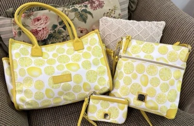 Dooney Bourke Bundle Set Limone Lemon Yellow Tote Crossbody Pouch Wristlet - Image 1 of 4