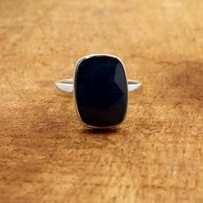 Elegante Onice Nera Gemma 925 Argento Sterling Handmade Anello Tutte le Taglie - Immagine 1 di 3