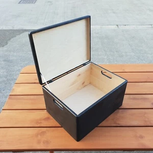 LARGE WOODEN BOX / TOY BOX 40x30x23cm WITH HANDLES IN BLACK COLOUR - Picture 1 of 5