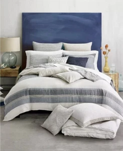 Hotel Collection 98% Linen Stripe Full/Queen Duvet Cover +2Standard Shams. - Picture 1 of 11