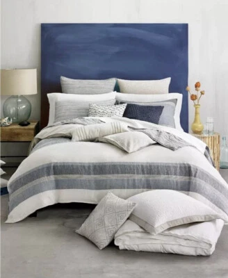 Hotel Collection 98% Linen Stripe Full/Queen Duvet Cover +2Standard Shams. - Image 1 of 4