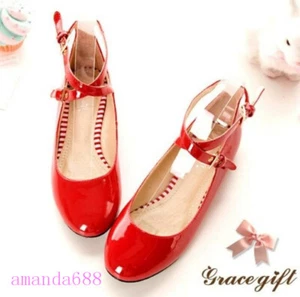 Womens Patent Leather Shoes Ankle Strap Mary Janes Party Flats Girls Pumps 33-47 - Picture 1 of 16