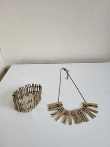 Vintage Gold Polished & Brushed Gate Wave Necklace and Matching Bracelet - Picture 1 of 10