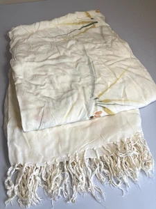 Pareo Beach Cover Up Well Worn Painted Flowers Fringe Shawl Scarf Sarong 64x44 - Picture 1 of 9