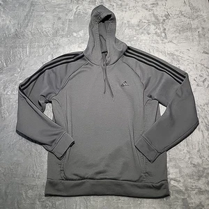 Adidas Hoodie Men Gray Stripes Pullover Athletic Logo Activewear Sweatshirt - Picture 1 of 9