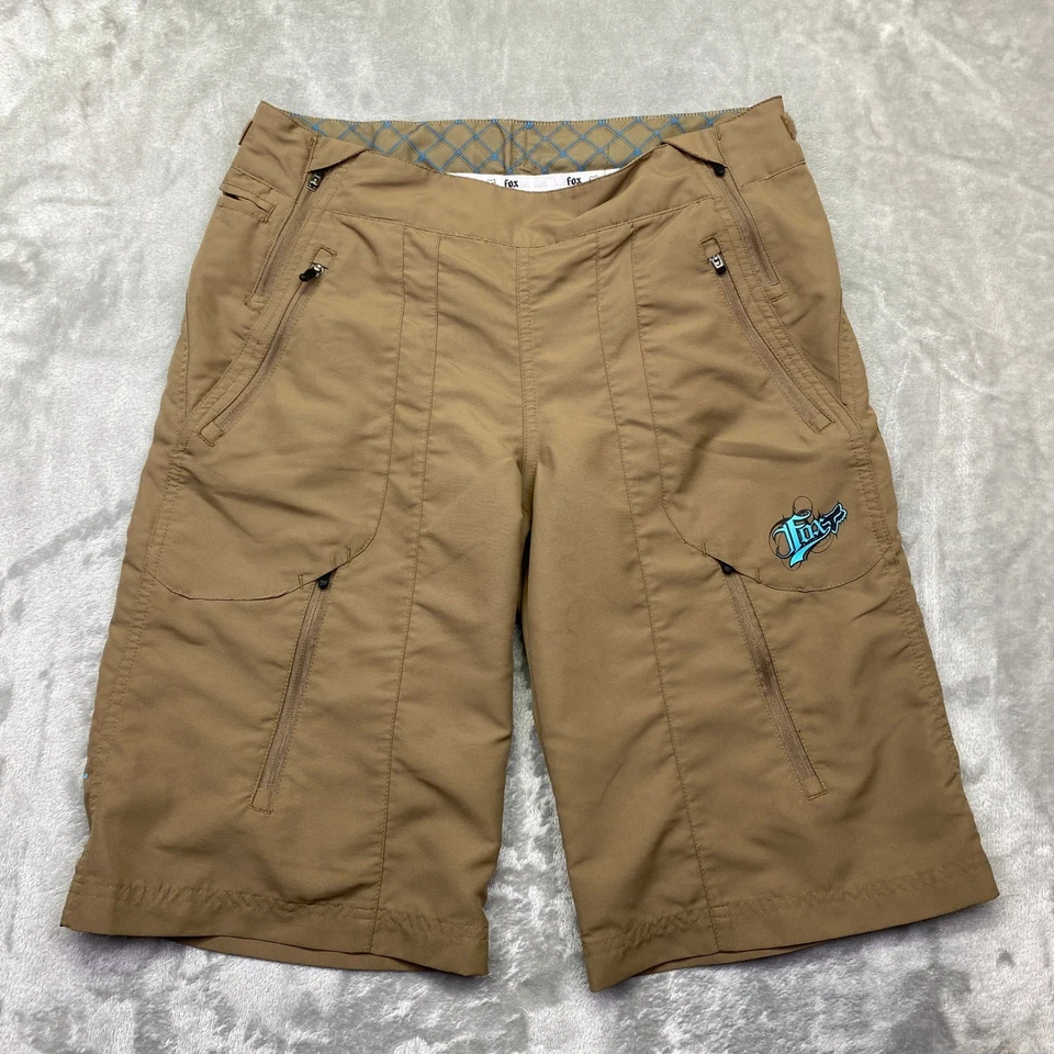 Fox Mujer Diva Corto Bronceado Cremallera Bolsillos Logo Rider Diseño Talla S Se Ajusta 29" Grunge Foto 1 de 4