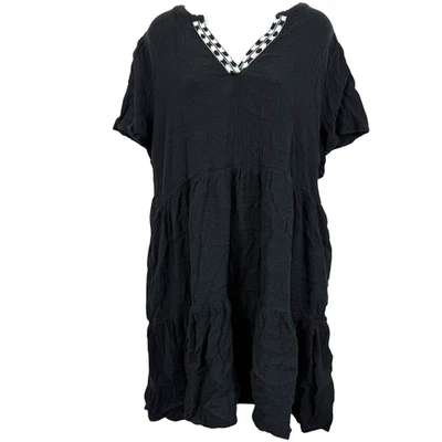 Lucky Brand 100% Cotton Guaze Short Sleeve Peasant Style Black Dress Casual 2X - Image 1 of 4