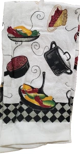 1 (ein) Küche Frottee Handtuch (15"x25") KÜCHENTÖPFE, BRATPFANNEN MIT ESSEN, AM - Bild 1 von 9