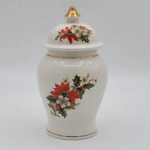 Sadler Apothecary lidded Jar Christmas Poinsettia, Holly, Berries & Pin Cone Vtg - Picture 1 of 16