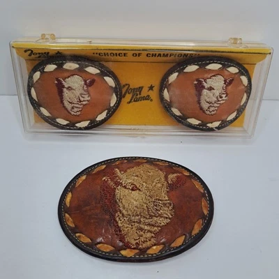 Hebilla de cinturón y pasadores de pelo vintage Tony Lama cuero de vaca Hereford 6113 4813 Foto 1 de 4