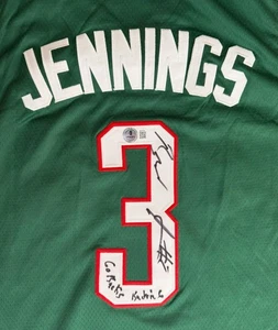 Camiseta autografiada firmada por Brandon Jennings Insc Milwaukee Bucks Beckett certificado de autenticidad BAS - Imagen 1 de 3