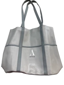 Avon Light Gray Faux Leather Tote Bag With Multiple Compartments & Double Straps - Picture 1 of 7
