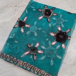Ethnic Indian Long Dupatta Paisley Scarf Hand Embroidery Tissue Net Veil Stole L - Picture 1 of 7