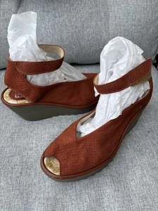Fly London Yala Perforated Suede Peep Toe Wedge Sandal 40 US 9-9.5 - Picture 1 of 18