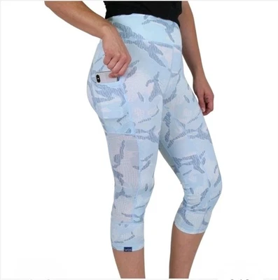 AFTCO Women’s Rubik Blue Camo Capri Leggings Athletic Size M Pockets Fishing  - Image 1 of 4