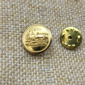 Fun locomotive train brass button converted to pin lapel tie tack - Picture 1 of 6