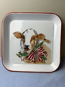 Robert Stanley PINE LODGE Metal Christmas Farm COW Enamel Tray Serving Platter - Picture 1 of 5