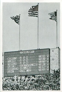 STAR-SPANGLED BANNER DECATHLON RESULTS OLYMPIC GAMES BERLIN 1936 IMAGE CARD - Picture 1 of 2