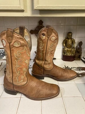 Boulet Puntera Cuadrada Cuero Marrón Rodeo Buckaroo Western Vaquero Rancho Botas 11 E Foto 1 de 4