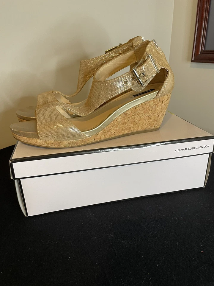 Alex Marie 11M Illiana Gold Shimmer Cork Wedge Sandal Comfort  - Image 1 of 4