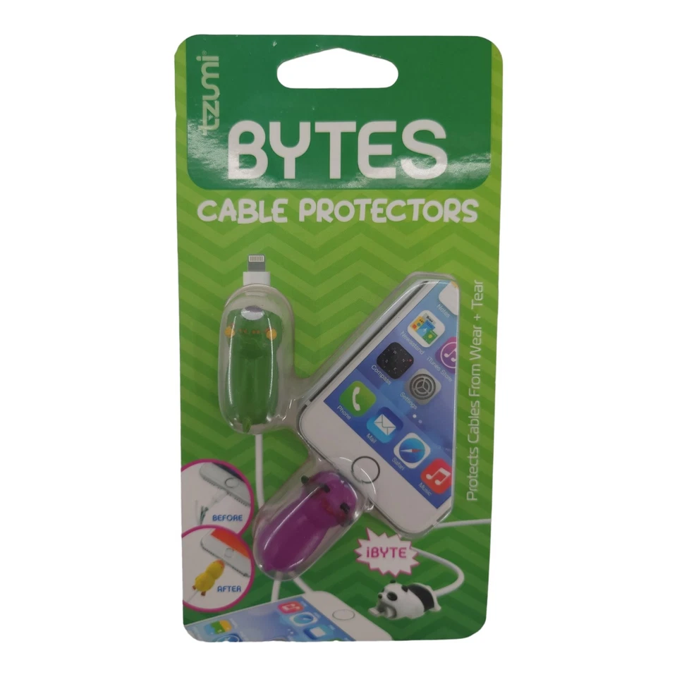 Tzumi 2 Cord Bytes Phone Cable Protectors Green Purple Monster