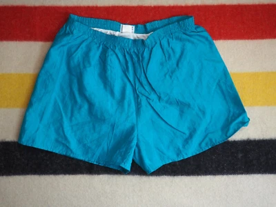 VTG 80s SoArk Teal Blue Retro Shiny Summer Nylon 32W USA Swim Trunks Shorts M - Image 1 of 4