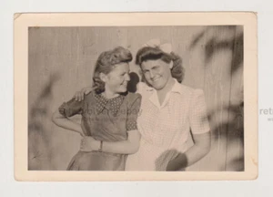 Two Pretty Attractive Young Women Embrace Hug Closeness Couple Vintage Old Photo - Picture 1 of 7