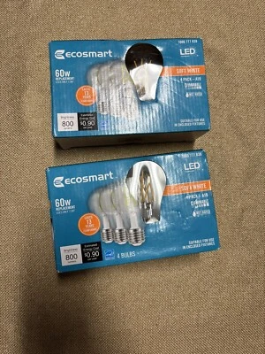 2 Box EcoSmart 60W A19 Dimmable Filament LED Light Bulb Soft White Clear Glass - Image 1 of 3
