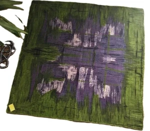 MWT 60s MONIQUE Linen Hanky Abstract Green Purple KIMBALL Tag - Picture 1 of 7
