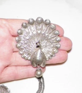 VTG STERLING BY CINI DOUBLE PEACOCK SWEATER BROOCH 47 G - Picture 1 of 11