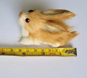 🌟 Vintage Bunny Rabbit Real Fur Miniature Toy Figure Figurine 3inch - Picture 1 of 6