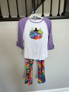 girls tie dye pumpkin fall Thanksgiving Boutique outfit fits like  girls size 8 - Picture 1 of 3