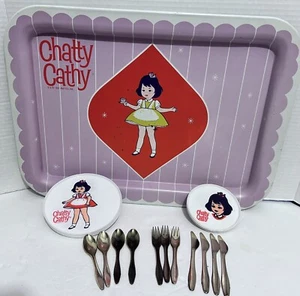 Chatty Cathy Childs Serving Tray 20 Piece Set Plates Silverware Mattel 1962 - Picture 1 of 13
